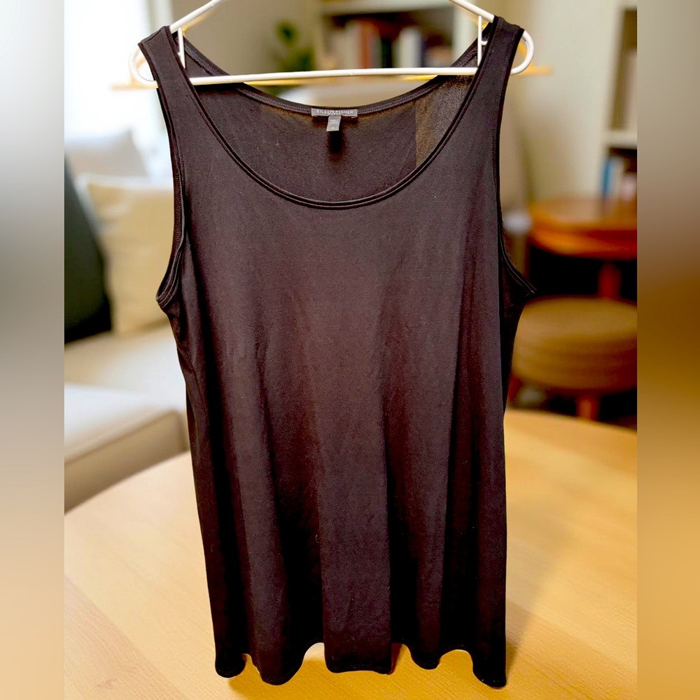 Eileen Fisher 1X Black Silk Sleeveless Scoop Neck Tank
